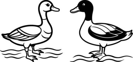 Minimalist duck silhouette with smooth, elegant lines in the river vector