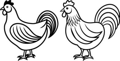 Tow crowing rooster silhouette with flowing lines vector