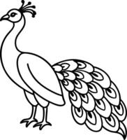 Peacock standing gracefully with curved-line details vector