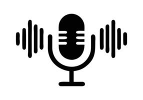 Simple black microphone icon with audio waves vector