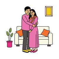 Affectionate Couple in Traditional Attire Posing on a Sofa vector
