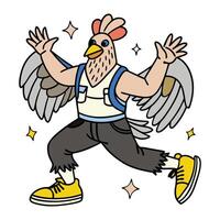 A Funny Chicken Character with Wings and a Backpack Running. vector