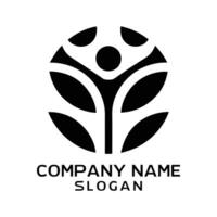 Modern logo design featuring a stylized human figure within a circular leaf-like vector