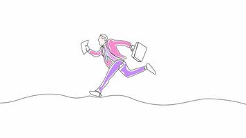 Hand-Drawn One-Line Animation of a Businessman Running, Minimalist Line Art, Continuous Outline Drawing With Color, Concept of Drive, Determination, and Career Progress. video