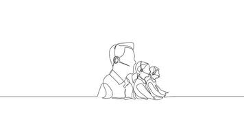 Hand-Drawn One-Line Animation of Three Call Center Members Working, Minimalist Line Art, Continuous Outline Drawing, Concept of Customer video