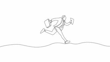 Hand-Drawn One-Line Animation of a Businessman Running, Minimalist Line Art, Continuous Outline Drawing, Concept of Drive, Determination, and Career Progress. video