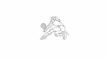 Hand-Drawn One-Line Animation of a Woman Using Two Hands to Set the Volleyball, Minimalist Line Art, Continuous Outline Drawing, Concept of Skill and Technique in Volleyball video