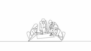 Hand Drawn One Line Animation of a Business Team Conducting Research Together, Minimalist Line Art, Continuous Outline Drawing, Representing Collaboration, Innovation, and Strategic Planning video