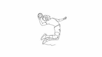 Hand-Drawn One-Line Animation of Volleyball, Minimalist Line Art, Continuous Outline Drawing, a Player in Volleyball Action, Concept of Sports video