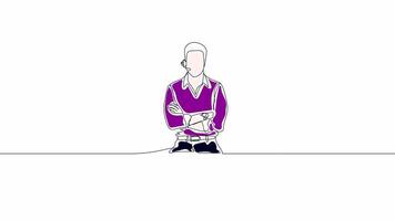 Hand-Drawn One-Line Animation of a Call Center Man at Work, Minimalist Line Art, Continuous Outline Drawing, Concept of Customer Support and Professional Communication video