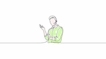 Hand-Drawn One-Line Animation of a Man Discussing Something in an Office Setting, Minimalist Line Art With Color, Continuous Outline Drawing, Concept of Workplace Conversation video