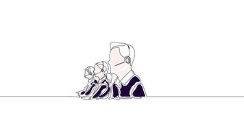 Hand-Drawn One-Line Animation of Three Call Center Members Working, Minimalist Line Art With Color, Continuous Outline Drawing, Concept of Customer Support and Teamwork. video