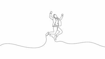 Hand-Drawn One-Line Animation of a Businessman Joyfully Jumping for Success, Minimalist Line Art, Continuous Outline Drawing, Concept of Achievement, Motivation, and Professional Growth video