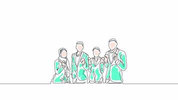 Hand-Drawn One-Line Animation of a Business Team Celebrating Success Together, Minimalist Line Art, Continuous Outline Drawing, Concept of Achievement, Teamwork, and Motivation With Color video