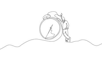 Hand-Drawn One-Line Animation of a Man Leaning Against a Clock, Minimalist Line Art, Continuous Outline Drawing, Concept of Time and Patience. video
