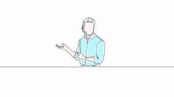 Hand Drawn One-Line Animation of a Man Discussing Something in an Office Setting, Minimalist Line Art With Color, Continuous Outline Drawing, Concept of Workplace Conversation video
