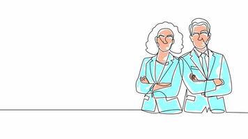 Hand Drawn One Line Man and a Woman standing Animation Minimalist Line Art Continuous Outline Drawing of Man And Woman Fill With Color Business Concept. video