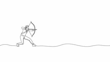 Hand-Drawn One-Line Animation of a Person Preparing to Shoot an Arrow at a Target, Minimalist Line Art, Continuous Outline Drawing, Concept of Focus and Determination. video