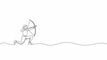 Hand-Drawn One-Line Animation of a Person Targeting with a Bow and Arrow, Minimalist Line Art, Continuous Outline Drawing, Concept of Strength and Accuracy. video