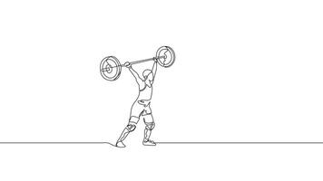 Hand-Drawn One-Line Animation of Gym Minimalist Line Art Continuous Outline Drawing A Men Doing Exercise With a Barbell in Gym Healthy Concept. video
