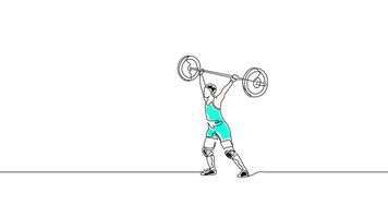 Hand-Drawn One-Line Animation of Gym Minimalist Line Art With Color Continuous Outline Drawing A Men Doing Exercise With a Barbell in Gym Healthy Concept. video