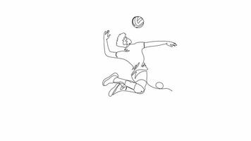 HandDrawn OneLine Animation of a Man Jumping and Hitting a Volleyball in Action, Minimalist Line Art, Continuous Outline Drawing, Concept of Sports and Athletic Performance video