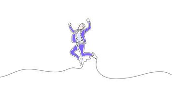 Hand-Drawn One-Line Animation of a Businessman Joyfully Jumping for Success, Minimalist Line Art, Continuous Outline Drawing With Color, Concept of Achievement, Motivation, and Professional Growth video
