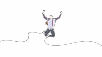 Hand-Drawn One-Line Animation of a Businessman Jumping with Joy for Success, Minimalist Line Art, Continuous Outline Drawing With Color, Concept of Achievement, Motivation, and Career Growth video