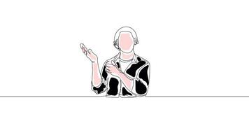Hand-Drawn One-Line Animation of a Call Center Man in a Professional Setting, Minimalist Line Art With Color, Continuous Outline Drawing, Concept of Communication and Support video