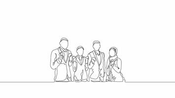 Hand-Drawn One-Line Animation of a Business Team Celebrating Their Success, Cheering Together with Joy, Minimalist Line Art, Continuous Outline Drawing, Concept of Achievement,Teamwork, and Motivation video