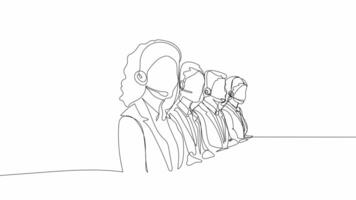 Hand-Drawn One-Line Animation of a Call Center Team Working Together to Assist Customers, Minimalist Line Art, Continuous Outline Drawing, Concept of Customer Service and Collaboration video