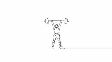 Hand-Drawn One-Line Animation of Gym Minimalist Line Art Continuous Outline Drawing A Men Doing Exercise With a Barbell in Gym Healthy Concept video