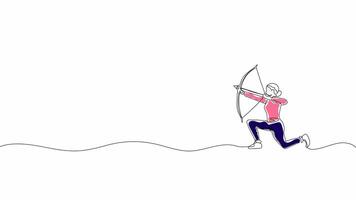 Hand-Drawn OneLine Animation of a Person Aiming at a Bullseye, Minimalist Line Art, Continuous Outline Drawing With Color, Concept of Discipline and Achievement video