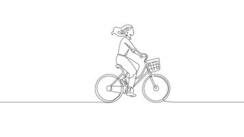 Hand-Drawn One-Line Animation of Cycling Minimalist Line Art Continuous Outline Drawing A Woman Riding Cycle, Enjoying Life video