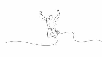 Hand-Drawn One-Line Animation of a Businessman Jumping with Joy for Success, Minimalist Line Art, Continuous Outline Drawing, Concept of Achievement, Motivation, and Career Growth video