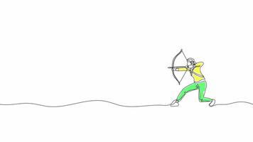 HandDrawn One-Line Animation of a Person Preparing to Shoot an Arrow at a Target, Minimalist Line Art, Continuous Outline Drawing, Concept of Focus and Determination. video
