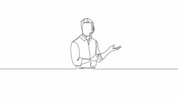 Hand-Drawn One-Line Animation of a Man Engaged in a Discussion in an Office, Minimalist Line Art, Continuous Outline Drawing, Concept of Workplace Communication and Collaboration. video