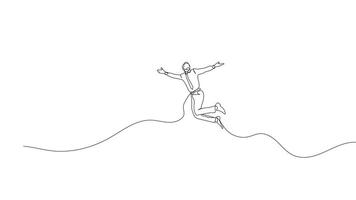Hand-Drawn One-Line Animation of a Businessman Jumping Towards Success, Minimalist Line Art, Continuous Outline Drawing, Concept of Achievement, Ambition, and Career Growth video