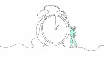 Hand-Drawn One-Line Animation of a Man Looking at a Large Clock, Minimalist Line Art, Continuous Outline Drawing, Concept of Time and Reflection video