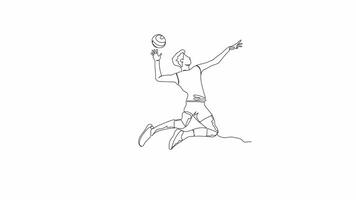 HandDrawn One-Line Animation of a Man Jumping and Hitting a Volleyball in Action, Minimalist Line Art, Continuous Outline Drawing, Concept of Sports and Athletic Performance video