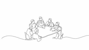 Hand-Drawn One-Line Animation of a Business Team Having a Strategic Discussion, Minimalist Line Art, Continuous Outline Drawing, Concept of Workplace Collaboration, Planning, and Success video