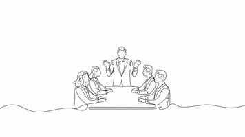 Hand-Drawn One-Line Animation of a Business Mentor Engaging in a Discussion, Minimalist Line Art, Continuous Outline Drawing, Concept of Leadership, Guidance, and Professional Growth video