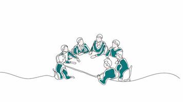 Hand-Drawn One-Line Animation of a Business Team Having a Strategic Discussion, Minimalist Line Art with Color, Continuous Outline Drawing, Concept of Corporate Problem-Solving and Innovation video