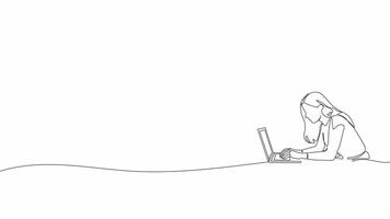 Hand-Drawn One-Line Animation of a Woman Using a Laptop, Minimalist Line Art, Continuous Outline Drawing, Concept of Freelance Work, Digital Interaction, Career Flexibility, and Efficient. video