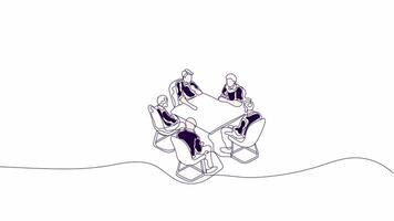 Hand-Drawn One-Line Animation of a Business Team Engaged in Discussion, Minimalist Line Art with Color, Continuous Outline Drawing, Concept of Teamwork, Problem-Solving, and Growth. video