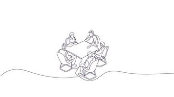 Hand-Drawn One-Line Animation of a Business Team Engaged in Discussion, Minimalist Line Art, Continuous Outline Drawing, Concept of Teamwork, Collaboration, and Corporate Strategy. video