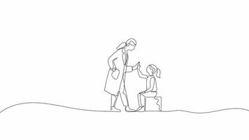 Hand-Drawn One-Line Animation of a Doctor and a Child Sharing a High-Five, Minimalist Line Art, Continuous Outline Drawing, Concept of Encouragement, Healthcare, and Positive Patient Interaction. video