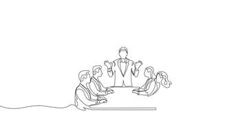 Hand-Drawn One-Line Animation of a Business Mentor Engaging in Discussion, Minimalist Line Art with Color, Continuous Outline Drawing, Concept of Leadership, Coaching, and Success. video