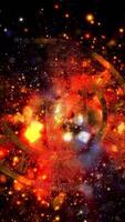 An abstraction in bold red colors symbolizing infinity. A transparent watch against the backdrop of a fast-moving bright galaxy. video