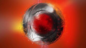 A fantastic illusory sphere of metallic gray-red hue is enveloped in threads of energy waves. video